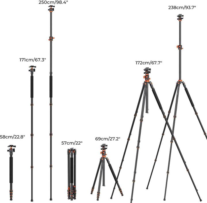 Actual product image K&F Concept T254A8+BH-28L Magnesium Aluminum Alloy Tripod (Metal)