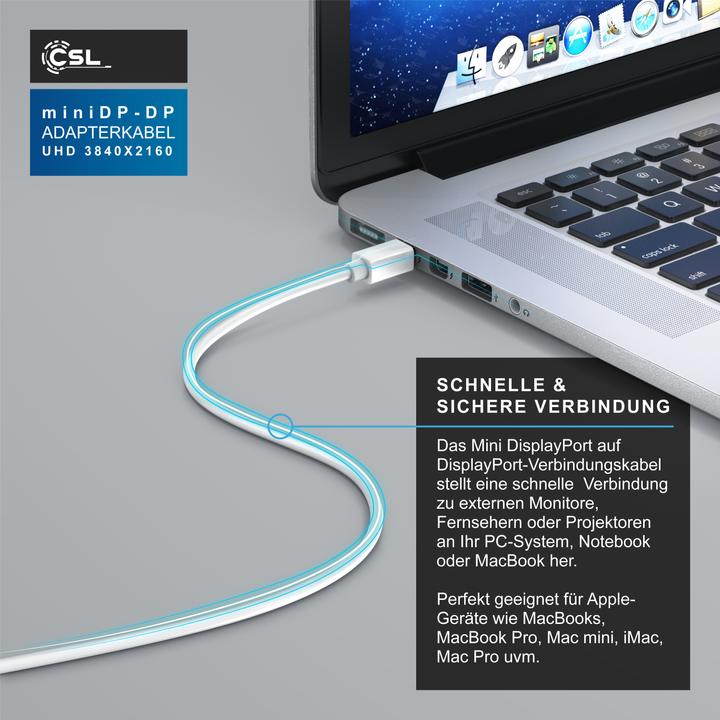 Actual product image CSL Mini DisplayPort to DisplayPort Cable - Audio Video Cable - FullHD - compatible Apple Lenovo Surface (2 m)