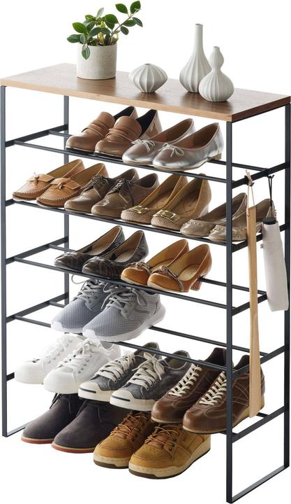 Produktbild Yamazaki 6-stöckiges Schuhregal mit Holzablage TOWER (66 x 25 x 87 cm)