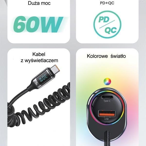 Produktbild Usams Ład. sam. C37 1xUSB+1xUSB-C 60W + kabel USB-C 30W PD+QC Fast Charge czarny/black CC192CC01 (US