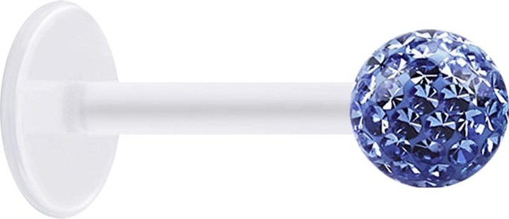 Image du produit Star Piercing Micro Labret transparent avec boule de cristal bleu clair et couche de protection en époxy (Acier chirurgical 316L, sans laiton, Bioflex)