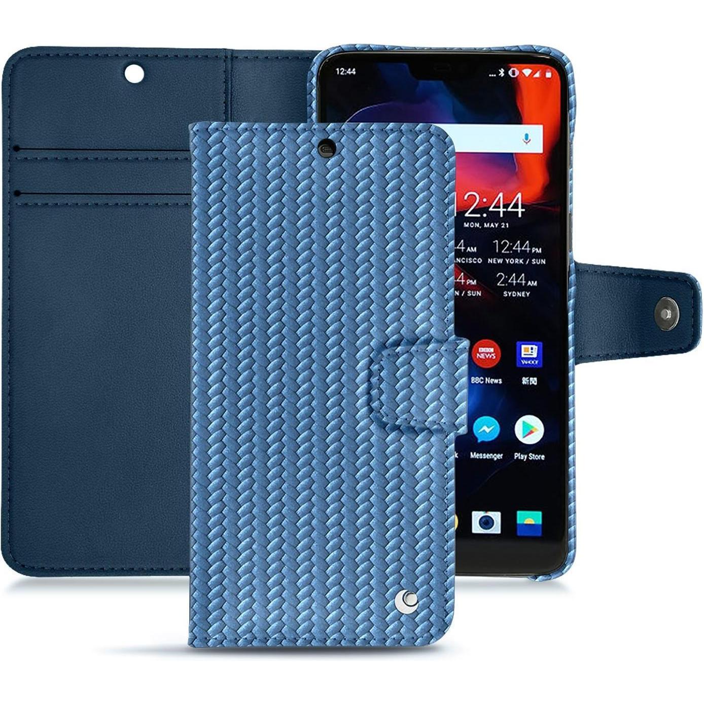 Noreve Lederschutzhülle Wallet (OnePlus 6), Smartphone Hülle, Blau