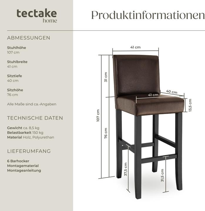 Image du produit tectake Chaise de bar