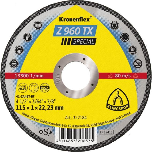 Thumbnail - Klingspor, Sägeblatt, Trennscheibe Z 960 TX D115x1mm gerade INOX Bohrung 22,23 mm