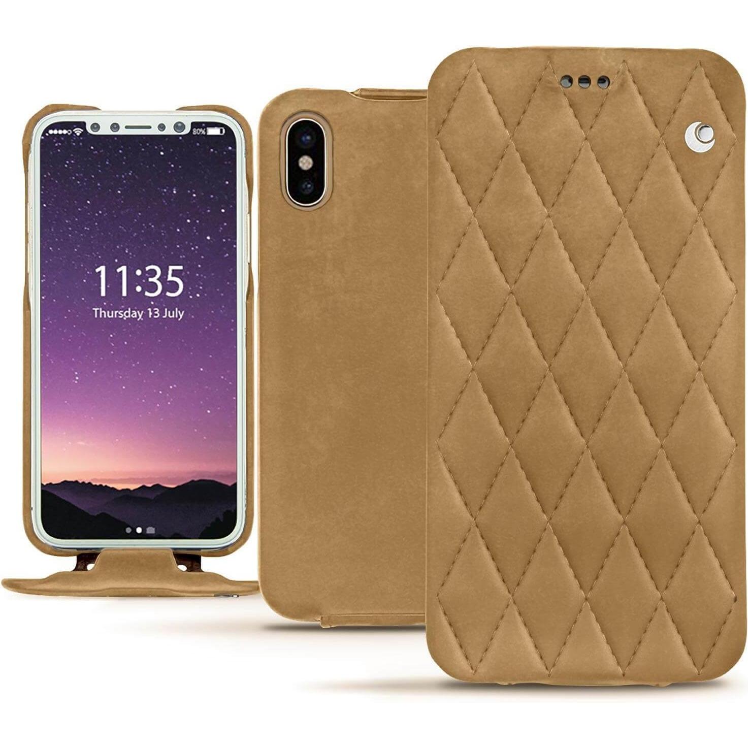 Noreve Lederschutzhülle vertikal (Apple iPhone XS), Smartphone Hülle, Braun