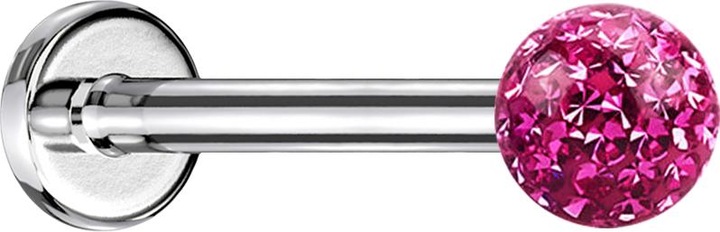 Image du produit Star Piercing Micro Labret argenté avec boule de cristal rose et couche de protection en époxy (sans laiton, Acier chirurgical 316L)