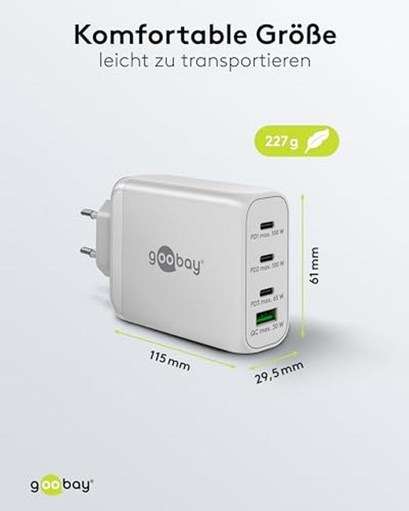 Produktbild Goobay USB-C™ PD Multiport Schnellladegerät (100 W) weiß, weiß - 3x USB-C™ Ports (Power Delivery) und (100 W)