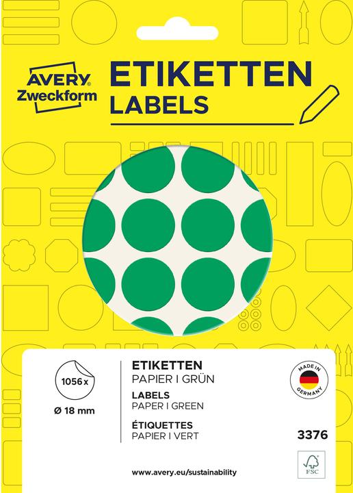 Immagine prodotto Avery Zweckform Markierungspunkte, Durchmesser 18 mm, grün Inhalt: 1056 etichette
