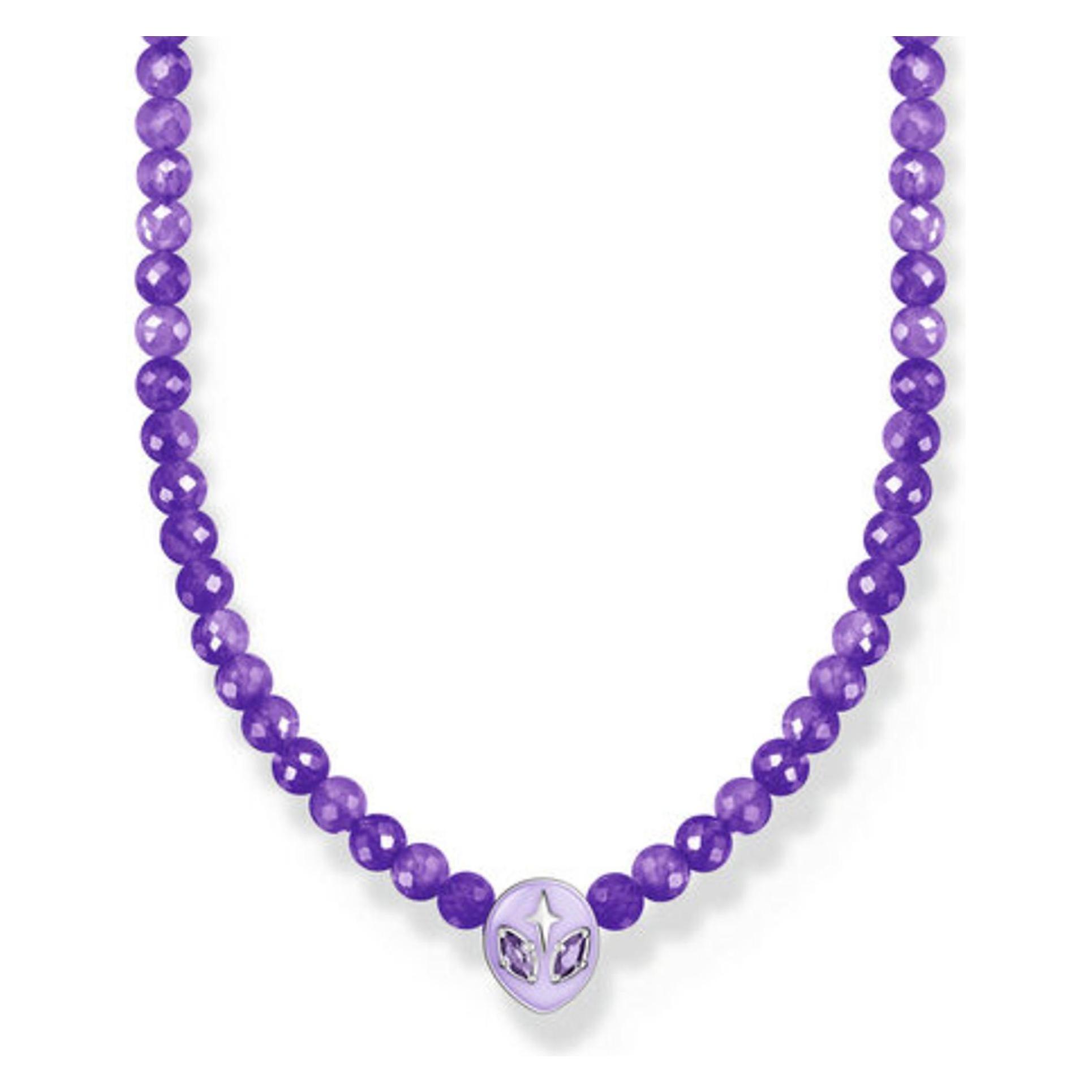 Thomas Sabo, Halsschmuck, Halskette Beads Mit Alienkopf Und Violetter Kaltemaille Silber, (Emaille, Silber)