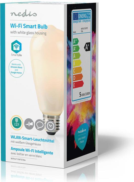 Energie-Label Nedis Smartlife LED Filament Lampe Wi-Fi E27 500 lm 5 W Warmweiss 2700 K Glas AndroidT / IOS ST64 (E27, 500 lm, 1x)
