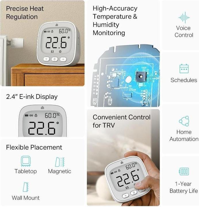 Actual product image TP-Link Room Thermostat, Digital thermostat, Room, WLAN, 922 MHz, White, Buttons