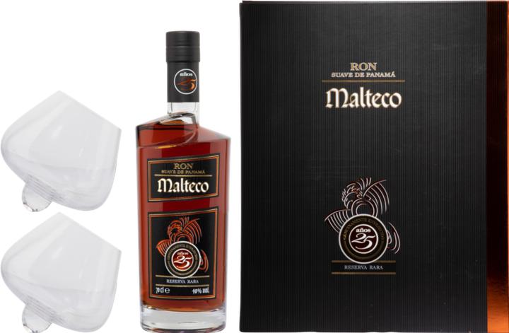 Actual product image Ron Malteco Rum with 2 glasses