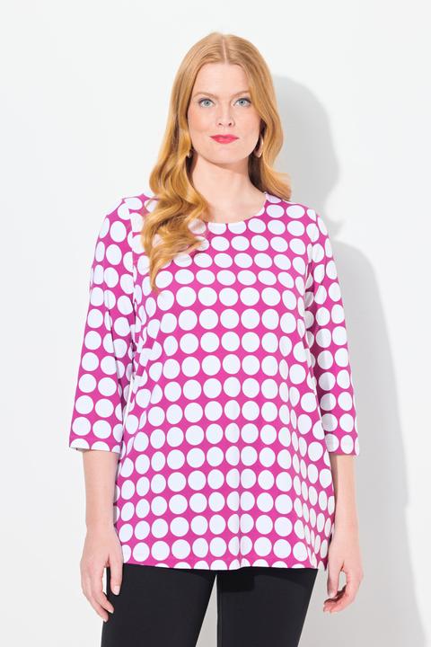 Image du produit Ulla Popken T-shirt en coton Pima, imprimé gros pois, col rond et manches 3/4, coupe évasée (42, 44)