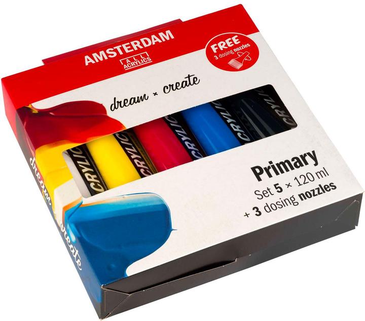 Image du produit Amsterdam Standard Series acrylic paint primary set | 5 x 120 ml + 3 dosing nozzles (Multicolore, 120 ml)