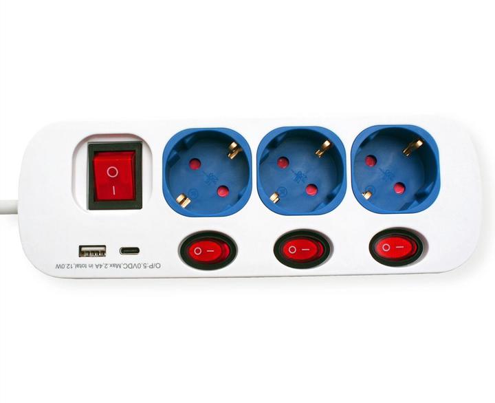 Image du produit Roline Prises multiples à 3 positions avec interrupteur (3x, CEE 7/3, 3 m)