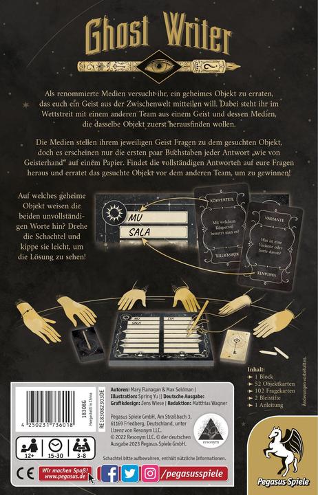 Produktbild Pegasus Ghost Writer, Brettspiel, für 3-8 Spieler, ab 12 Jahren, DE-Ausgabe (Deutsch, 3 - 8 Spieler)