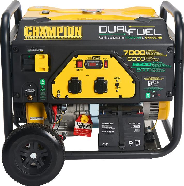 Immagine prodotto Champion Power Equipment Generatore da 7000 watt a doppia alimentazione GPL/benzina (6000 W, 23 l)