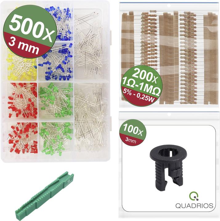 Quadrios 24O195 Assortiment de LED rouges, vertes, jaunes, bleues, blanches 20 mA 3 V