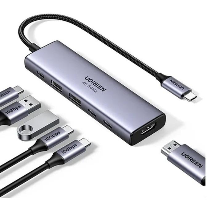 Ugreen 6-in-1 USB-C Hub (USB-C, 6 porte), Docking station + Hub USB, Grigio