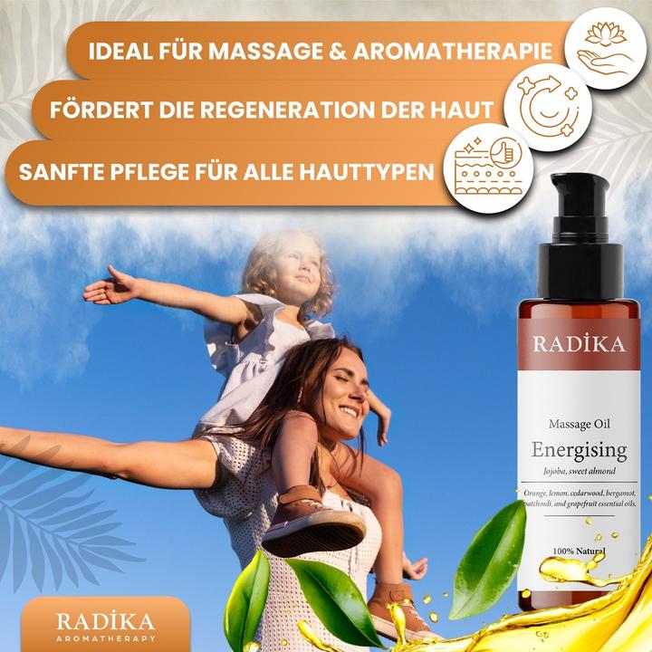 Productafbeelding Radika Massageöl, Energetisierendes Massage-Öl, 100% Rein, BIO, natürlich, 100 ml (100 ml)
