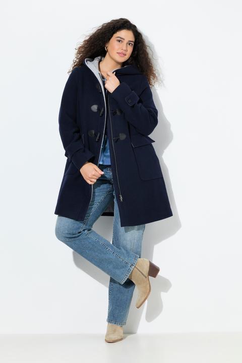 Produktbild Ulla Popken Dufflecoat, A-Linie, Wollmischung, Kapuze, Knebelknöpfe (54)