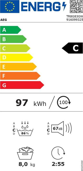 Energie-Label AEG TR8G83GW Wäschetrockner (8 kg, Wechselbar)