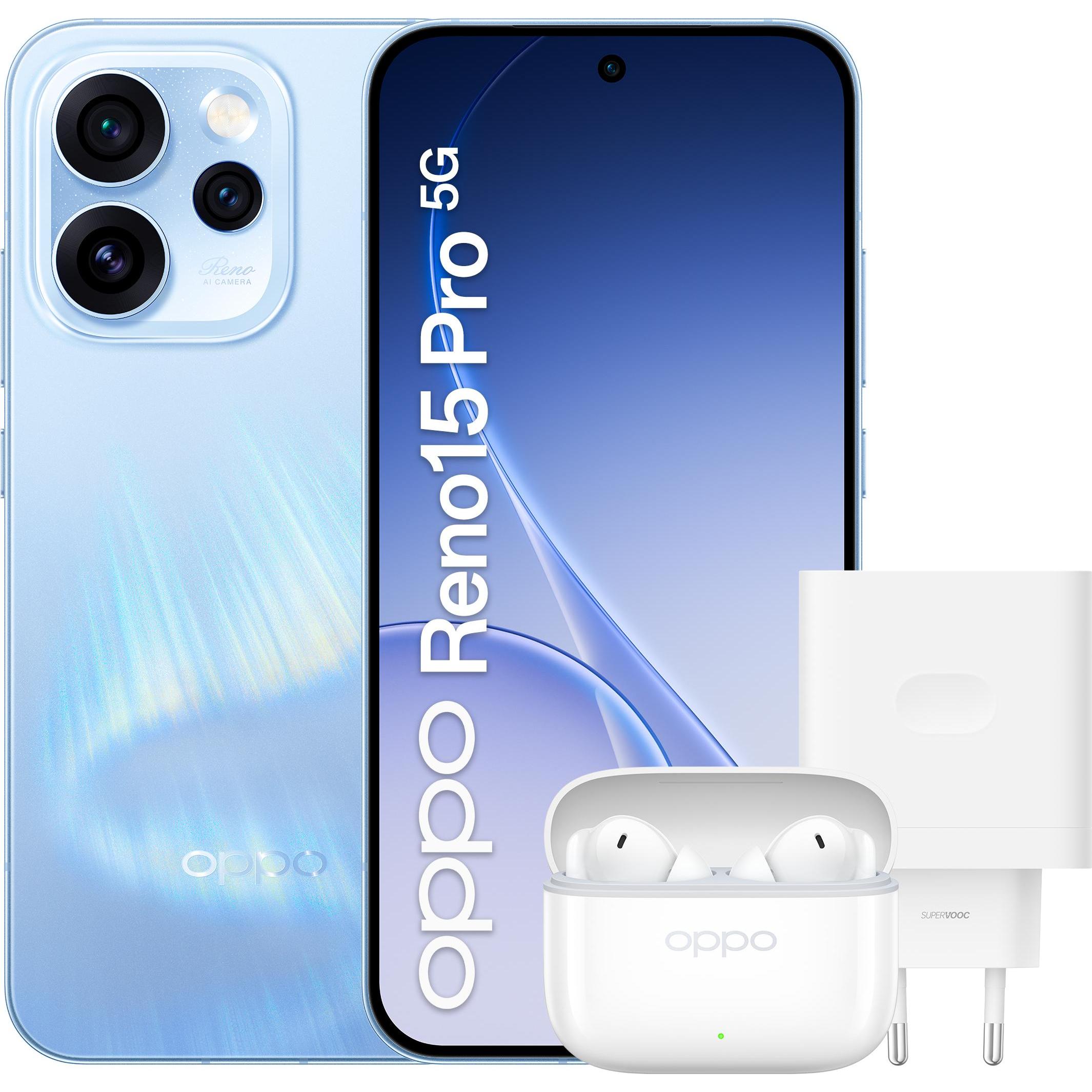 OPPO Reno15 Pro 5G Aurora Blue Box (512 GB, Aurora Blue, 6.32", Dual SIM, 5G), Smartphone, Blau