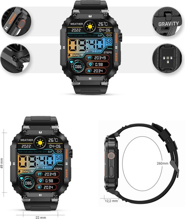 Actual product image Gravity SMARTWATCH MĘSKI GT6-1 - WYKONYWANIE POŁĄCZEŃ, MONITOR SNU (sg020a)