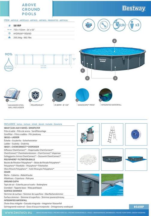 Image du produit Bestway Hydrium Kit piscine hors sol en acier 7,32 x 1,32 m (732 x 132 cm)