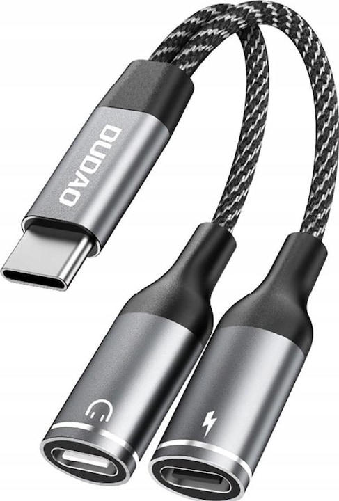 Actual product image Dudao L13C+ 2in1 USB-C adapter - grey (USB-C, 2 Ports)