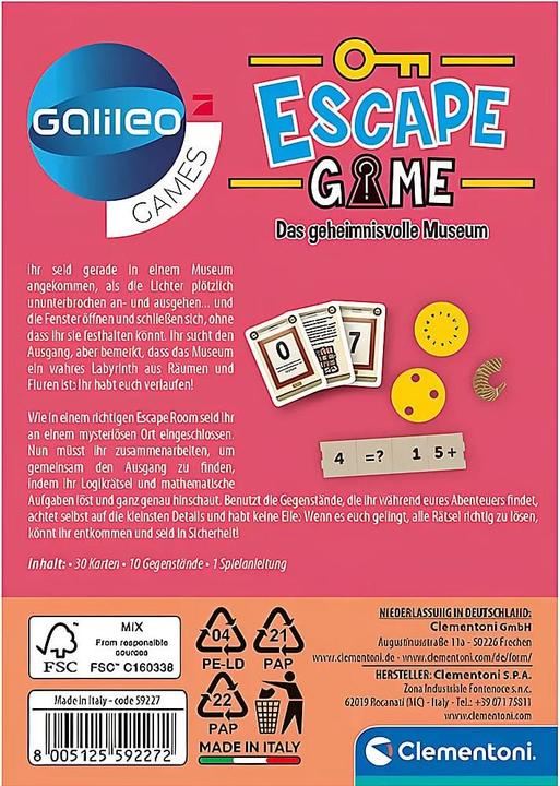 Actual product image Clementoni Galileo Escape The Mysterious Museum (German, 1 - 6 Players)