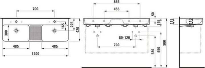 Produktbild Laufen Doppelwaschtisch VAL 1200x400mm we ma m Überlauf 3 Hahnlöcher (400 mm, 1200 mm)