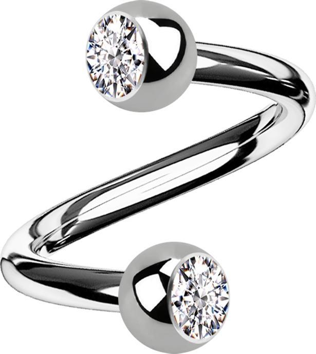 Image du produit Star Piercing Micro Spirale silber mit zwei Kugeln Kristall silber (Titane)