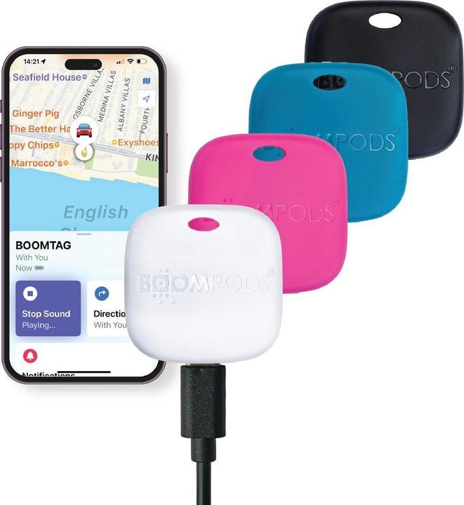 Immagine prodotto Boompods Boomtag Ricaricabile 4 pezzi Nero, Blu, Bianco, Rosa (iOS)