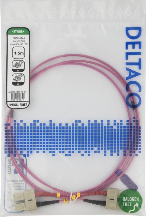 Actual product image Deltaco OM4 Fiber cable, SC - SC, duplex, multimode, 1,5m (1.50 m)