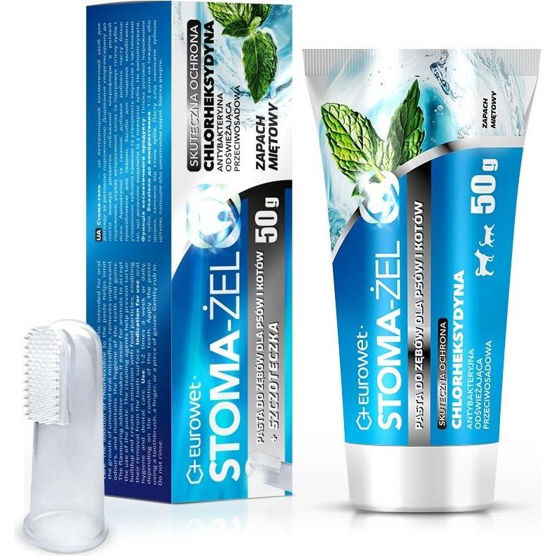 Optex Eurowet Stoma-żel Pasta do zębów ze szczoteczką miętowa pies/kot 50g (Cane, Gatto), Igiene animale