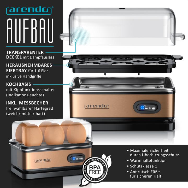 Actual product image Arendo Breakfast set, kettle 1.5l temperature selection, 2-slice toaster & egg cooker for 6 eggs, copper