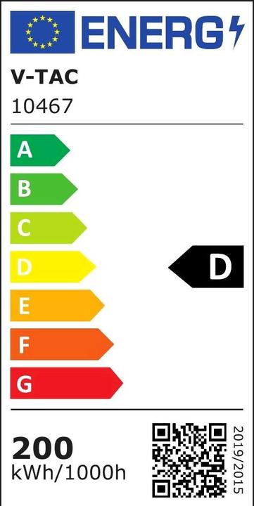 Energie-Label V-TAC VT90202 SMD LED HighBay200 W, 160 lmW, Schwarz, D (27000 lm, IP65)