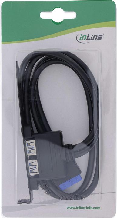 Produktbild InLine Slotblech mit zwei USB 3.0 Anschlüssen auf intern USB 3.0 (0.50 m)