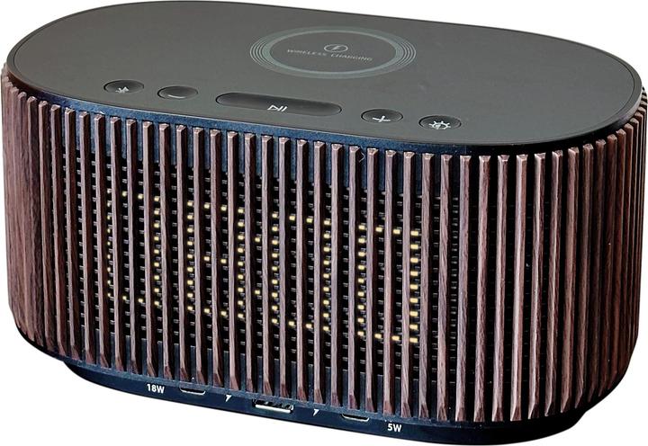 Actual product image Hometime Wooden Wireless Charging Bluetooth Speaker with Clock