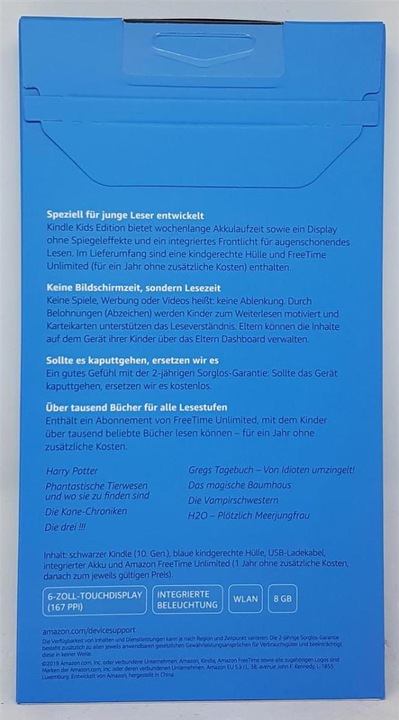 Produktbild Amazon Kindle Kids Edition without Special Offers inkl. Hülle (2019) (6", 8 GB, Schwarz, Blau)