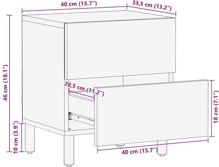 Image du produit VidaXL Table de nuit Table de chevet Console de chevet Noir Manguier brut (40 x 33.5 x 46 cm)