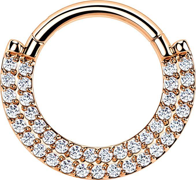 Actual product image Star Piercing Micro segment ring hinged rose gold shield double front crystals silver (without brass, Titanium)