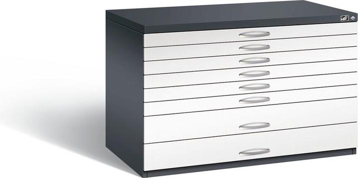 Image du produit C+P Armoire à plans, format A1, 8 tiroirs, hauteur 760 mm, gris noir / blanc trafic.