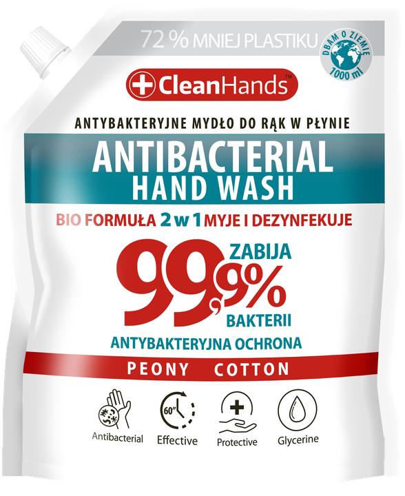 Energy Label Tenzi Antibacterial soap CLEAN HANDS, BIO 99.9% peony & cotton, 1000 ml (Liquid soap, 1000 ml)
