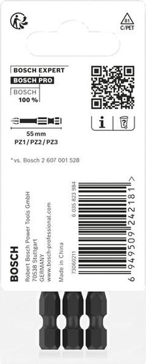 Produktbild Bosch Professional Zubehör PRO Pozidriv Impact Bit, PZ1, PZ2, PZ3, 55 mm, 3-tlg. (Kreuz Pozidriv PZ)