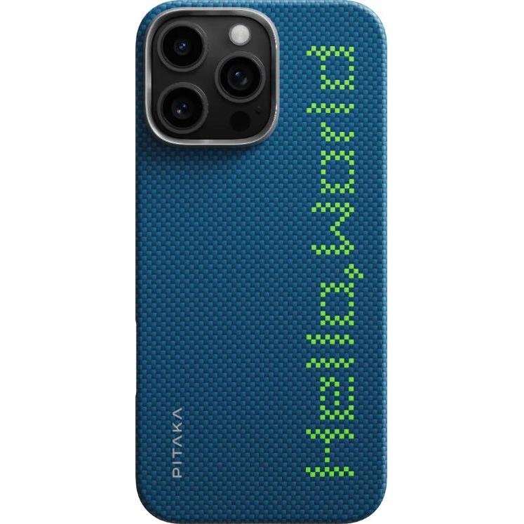 Pitaka Tactile Woven Case Hello WORLD Schutzhülle für iPhone 16 Pro Max blau (Apple iPhone 16 Pro Max), Cover smartphone, Blu