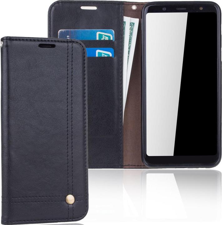 Produktbild König Design Handyhülle für Samsung Galaxy A6 Plus (2018) Schutztasche Wallet Case Schwarz (Nokia X6 2018)