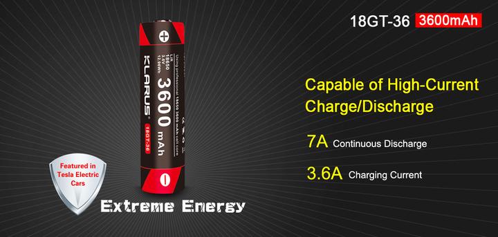 Actual product image Klarus 18650 18GT-36 3600 mAh LiR Akku