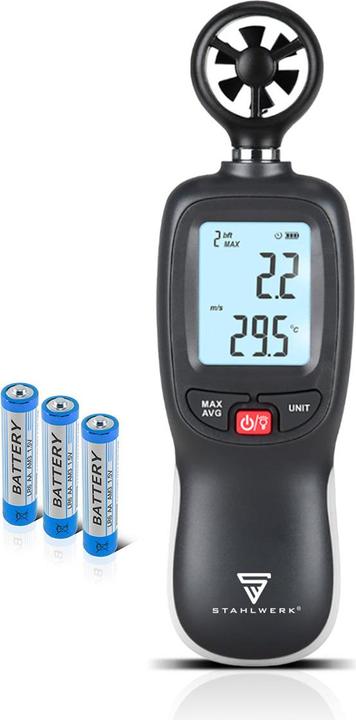 Produktbild Stahlwerk Anemometer Kompakter Luftgeschwindigkeitsmesser 30 m/s, Windmessgerät mit LCD-Display